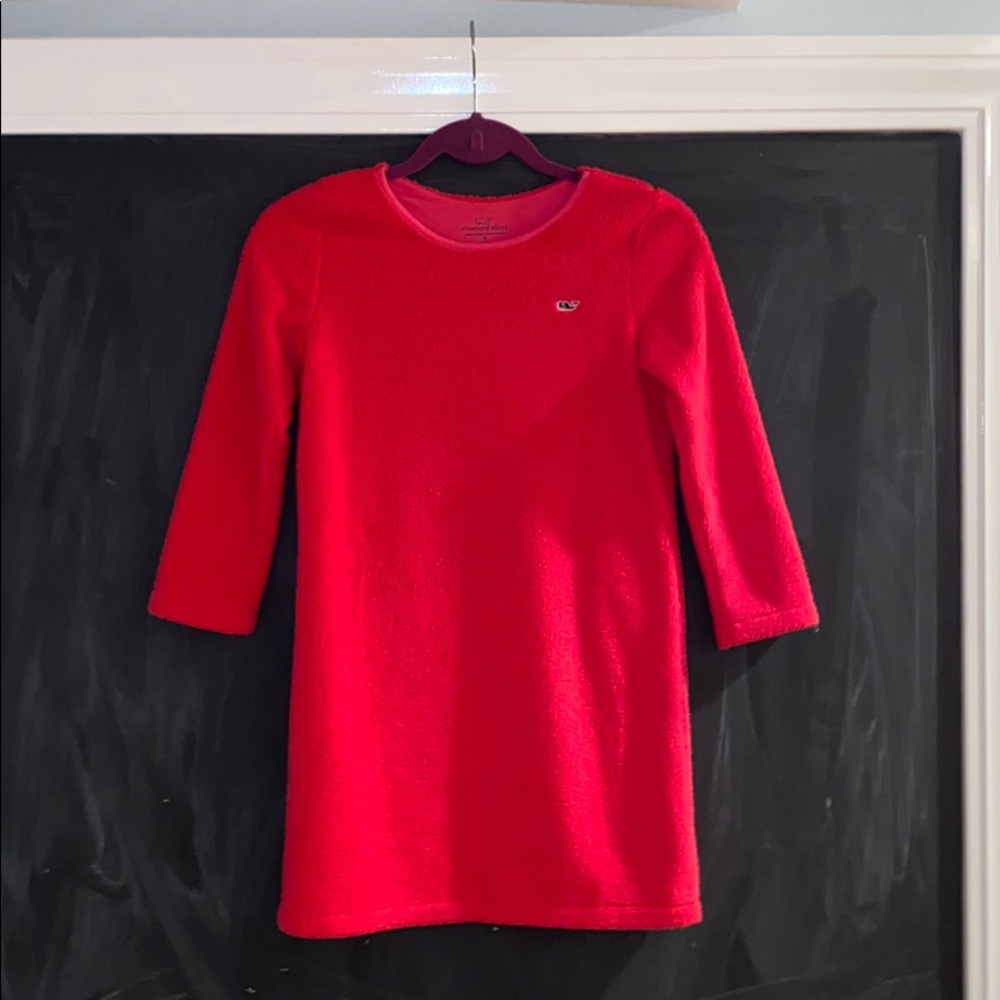 Vineyard Vines Girls Long Sleeve Pink Fleece Dress